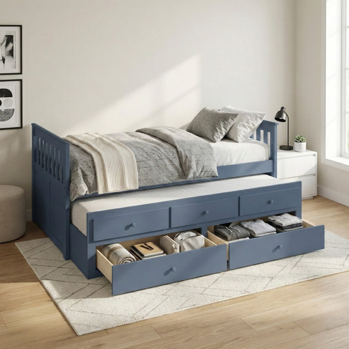 Nora Blue Twin Trundle Bed