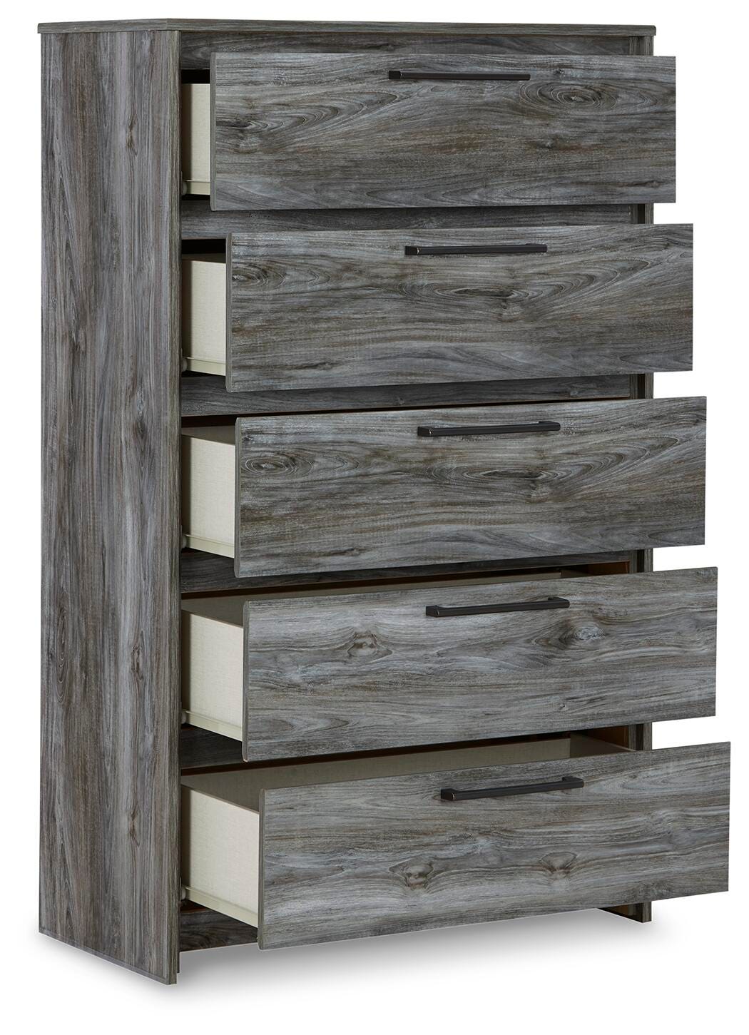 Baystorm Gray King Panel Bed, Dresser, Mirror, Chest and Nightstand