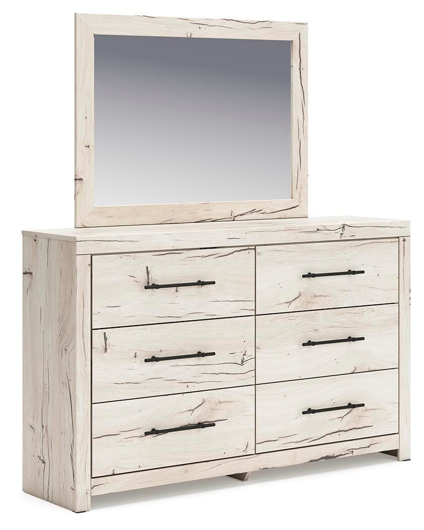 Lawroy Light Natural Queen Panel Storage Bed, Dresser, Mirror, Chest and Nightstand