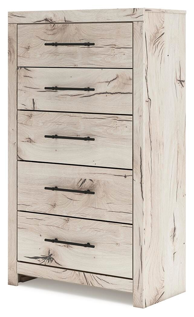 Lawroy Light Natural Queen Panel Storage Bed, Dresser, Mirror, Chest and Nightstand