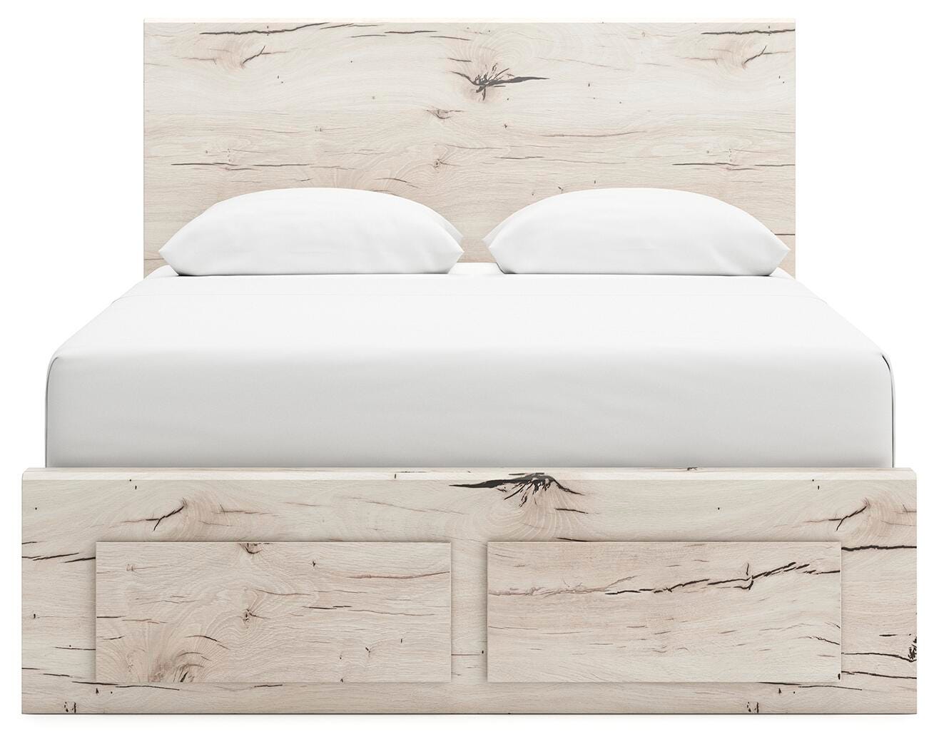 Lawroy Light Natural Queen Panel Storage Bed, Dresser, Mirror, Chest and Nightstand