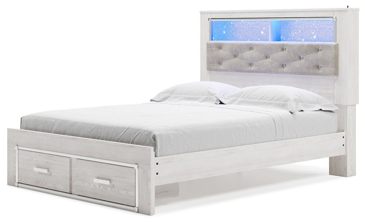 Altyra White Queen Bookcase Storage Bed, Chest and 2 Nightstands