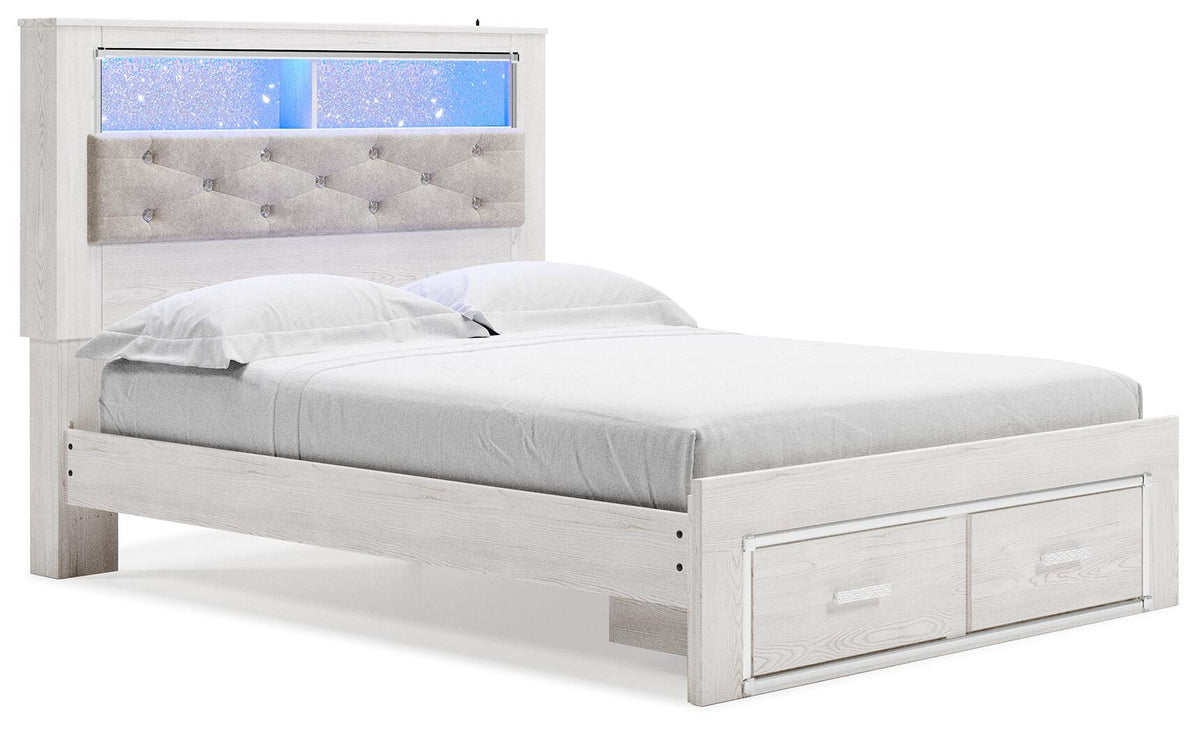 Altyra White Queen Bookcase Storage Bed, Chest and 2 Nightstands