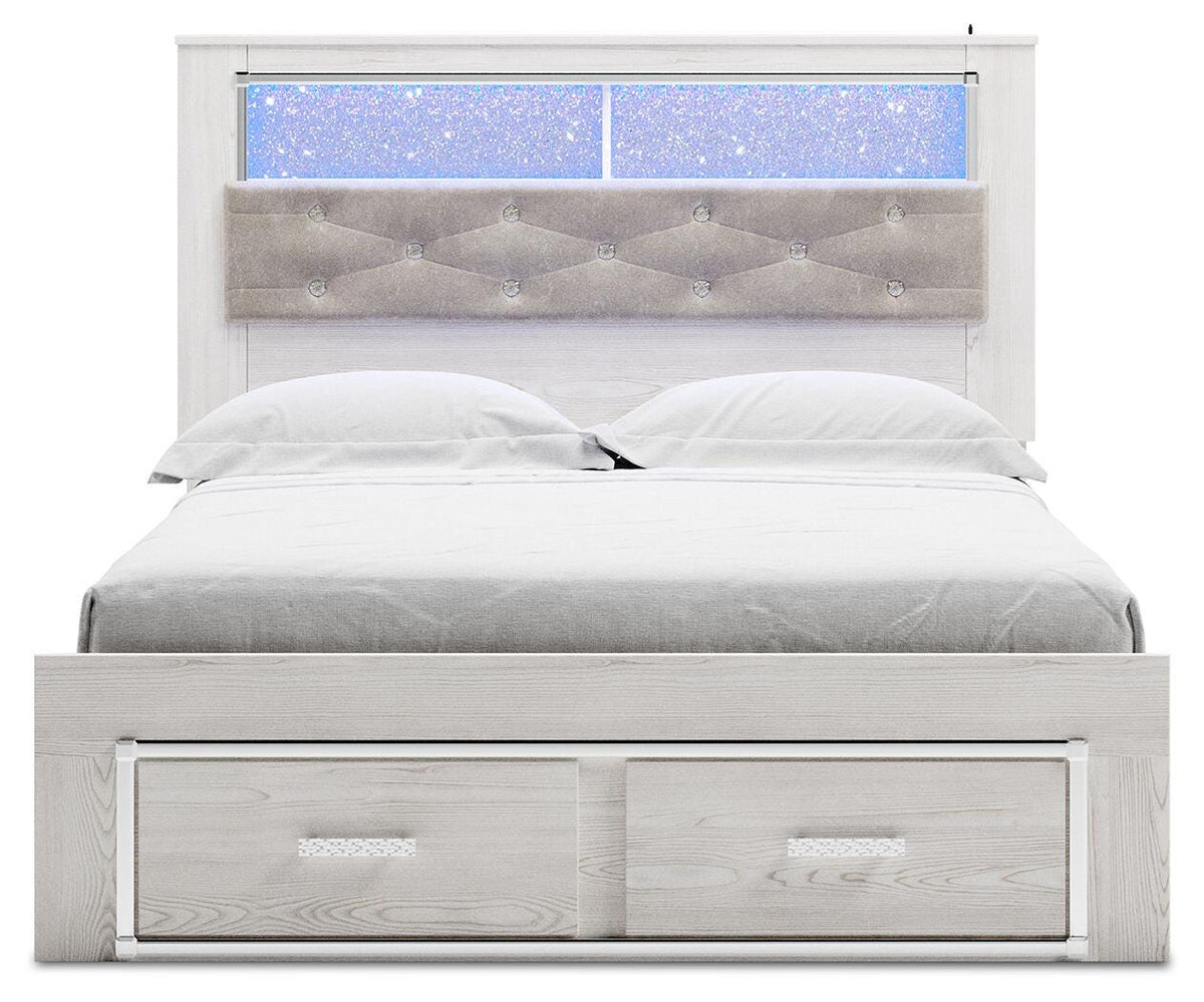 Altyra White Queen Bookcase Storage Bed, Chest and 2 Nightstands