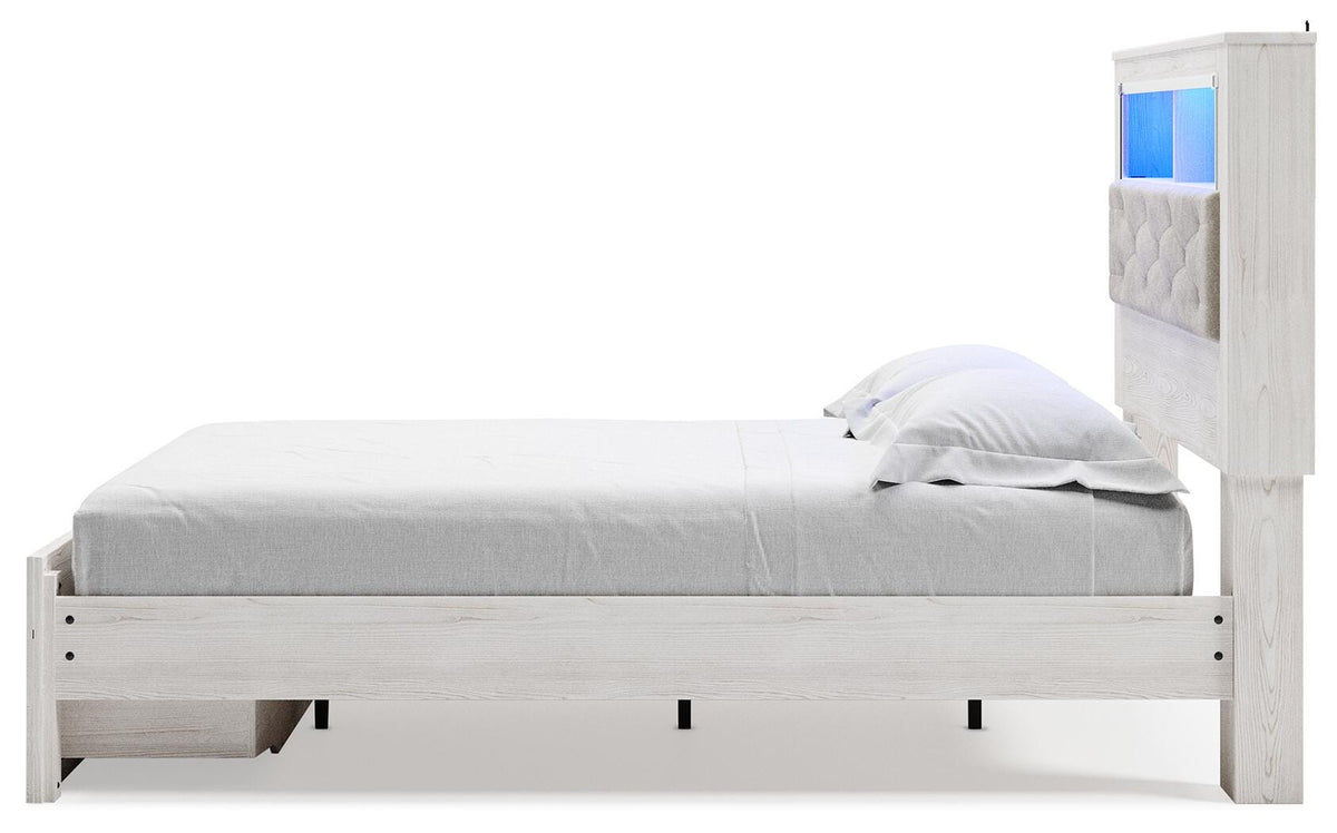 Altyra White Queen Bookcase Storage Bed, Chest and 2 Nightstands