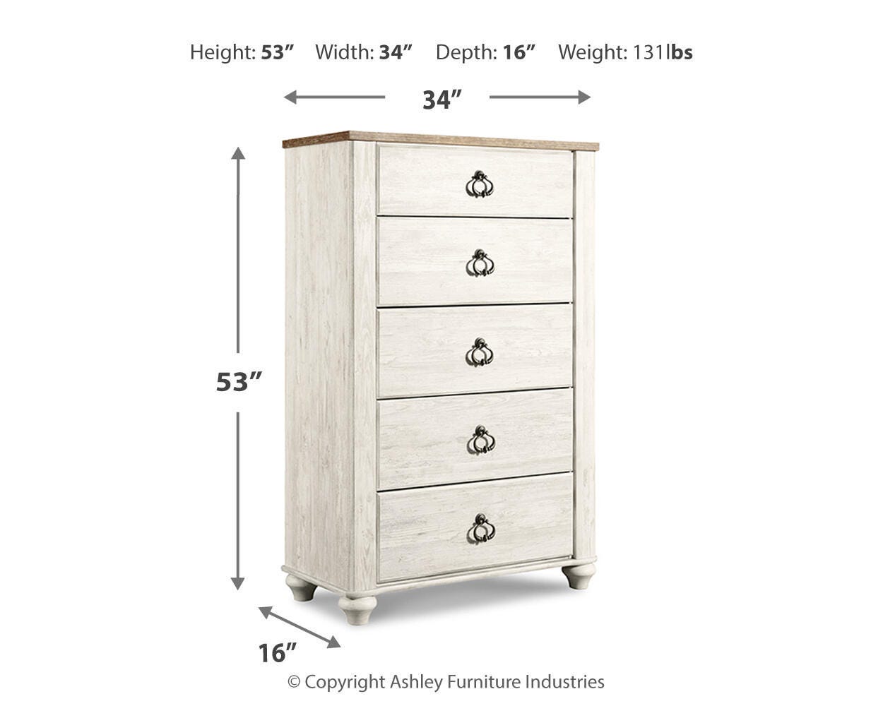 Willowton Whitewash Queen Sleigh Bed, Chest and Nightstand