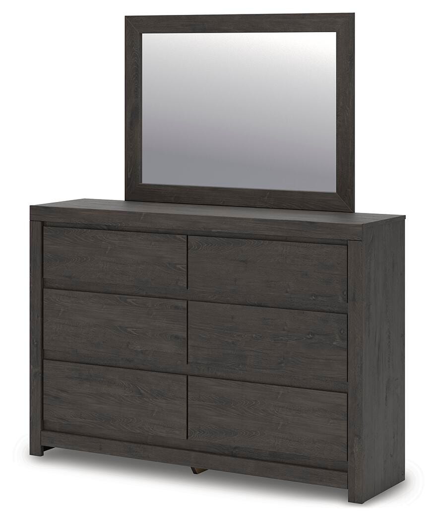 Fraluna Charcoal Queen Panel Bed, Dresser, Mirror, and Nightstand