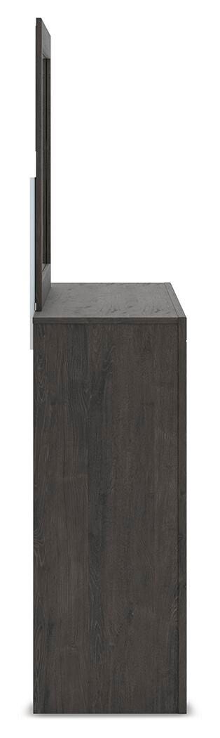 Fraluna Charcoal Queen Panel Bed, Dresser, Mirror, and Nightstand