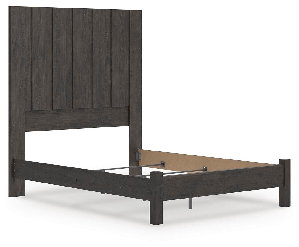 Fraluna Charcoal Queen Panel Bed, Dresser, Mirror, and Nightstand
