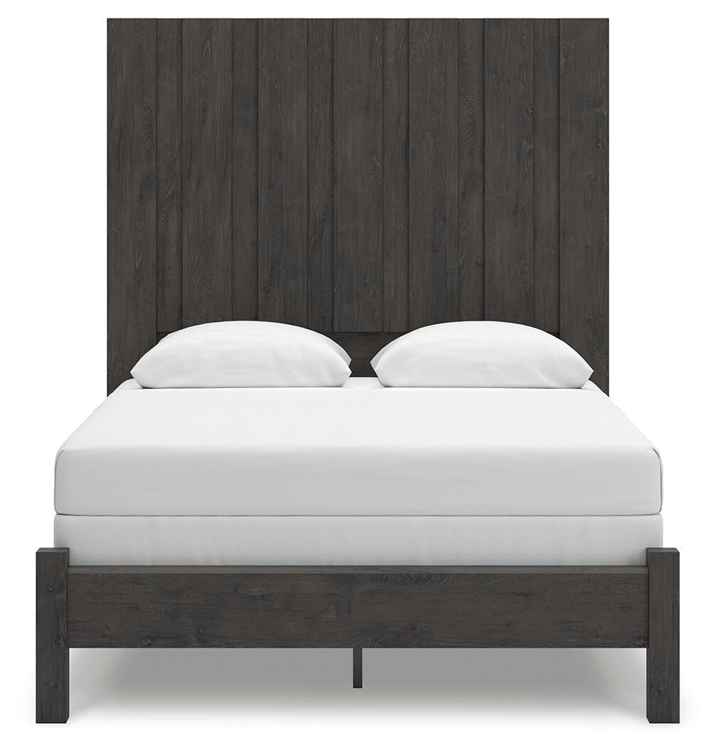 Fraluna Charcoal Queen Panel Bed, Dresser, Mirror, and Nightstand