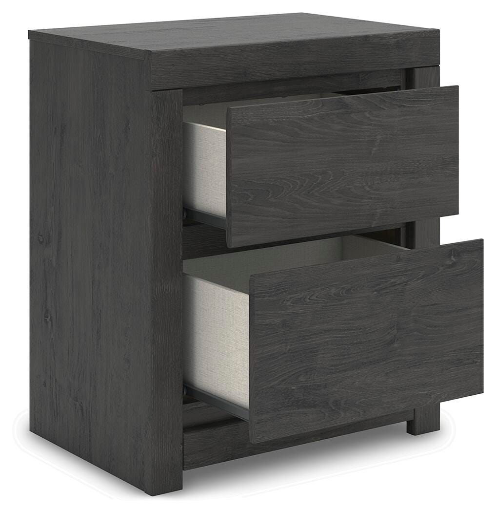 Fraluna Charcoal Queen Panel Bed, Dresser, Mirror, and Nightstand