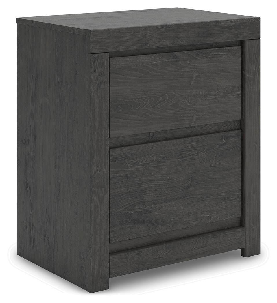 Fraluna Charcoal Queen Panel Bed, Dresser, Mirror, and Nightstand
