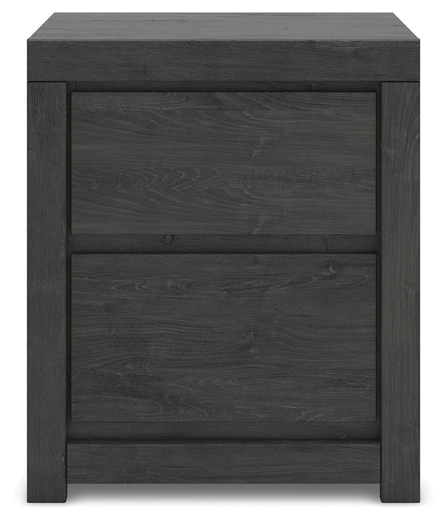 Fraluna Charcoal Queen Panel Bed, Dresser, Mirror, and Nightstand