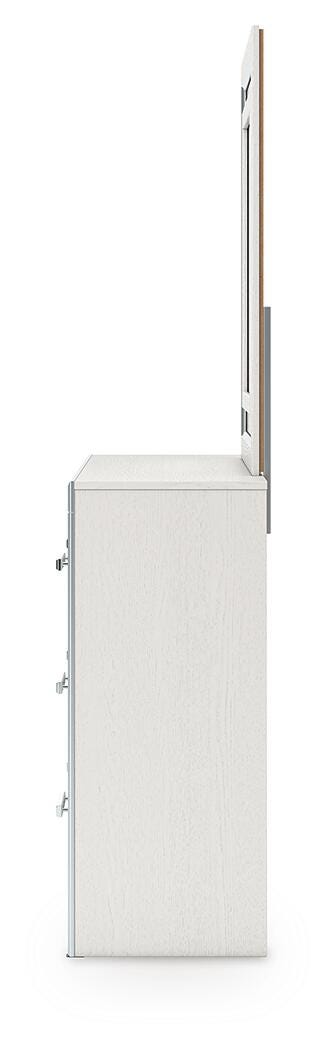Zuraleus White King Upholstered Panel Bed, Dresser, Mirror and Nightstand (Online Special Price)