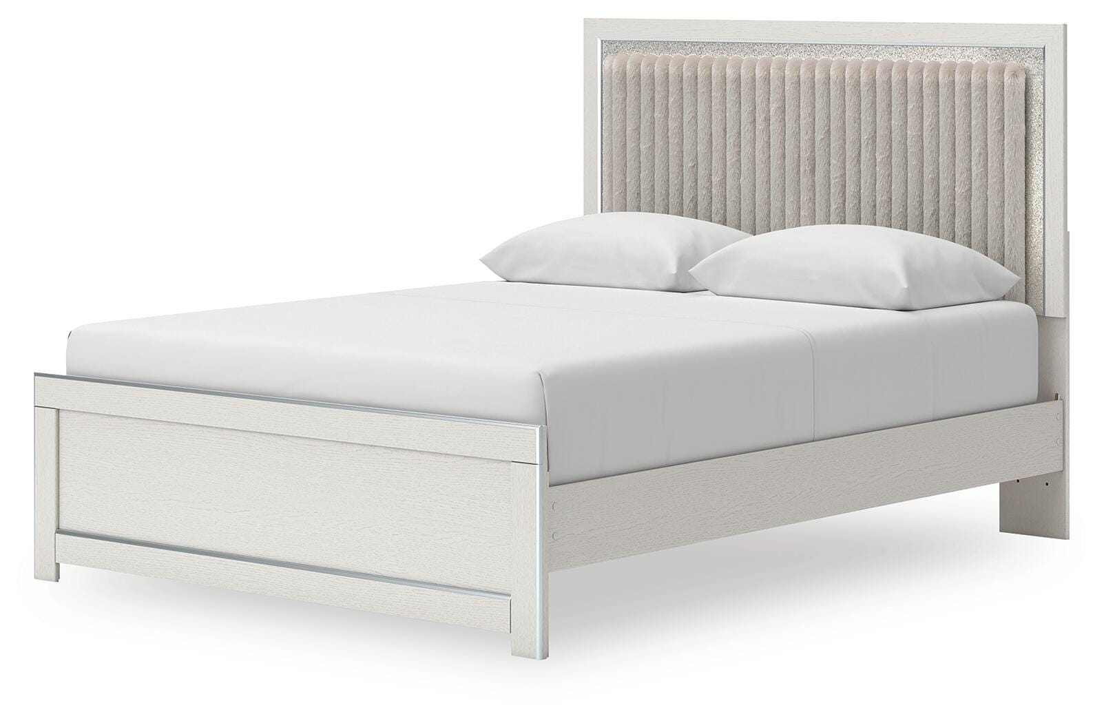 Birmonton White Queen Upholstered Panel Platform Bed