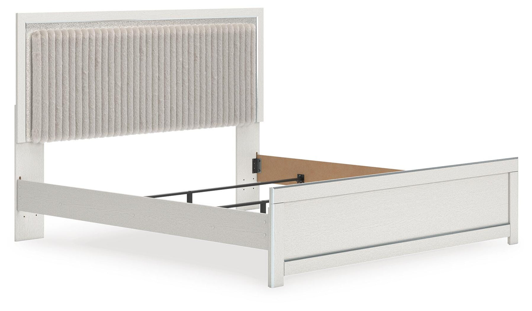 Zuraleus White King Upholstered Panel Bed, Dresser, Mirror and Nightstand (Online Special Price)