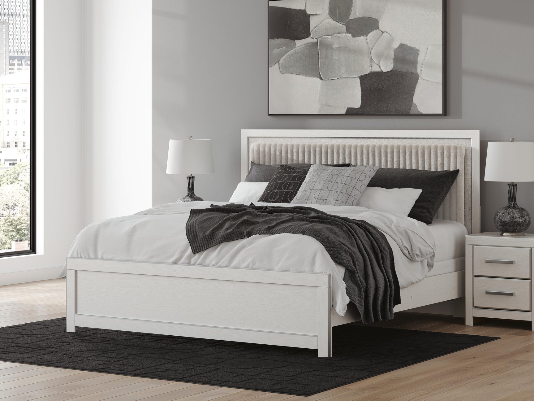 Birmonton White King Upholstered Panel Bed