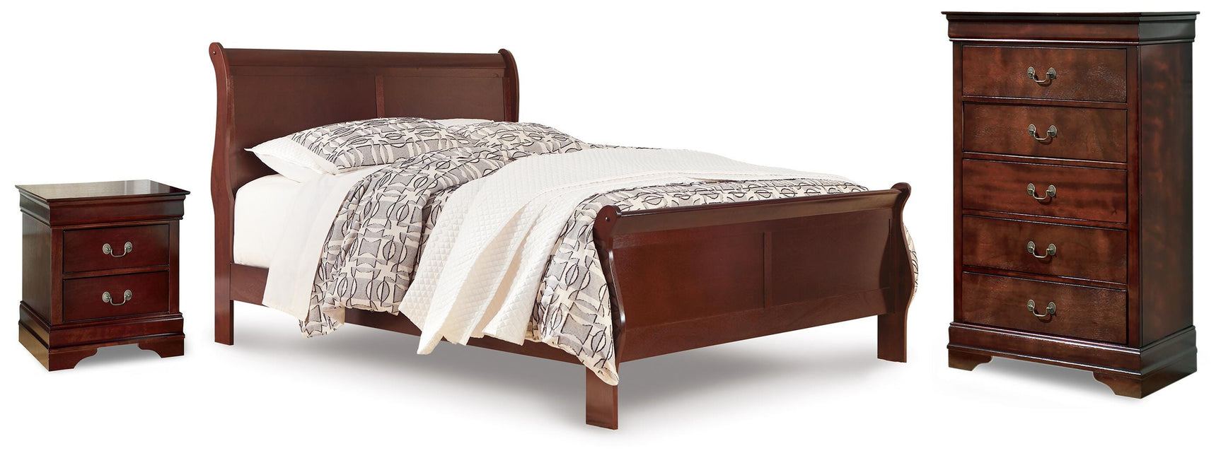 Alisdair Reddish Brown Queen Sleigh Bed, Chest and Nightstand (Online Special Price)