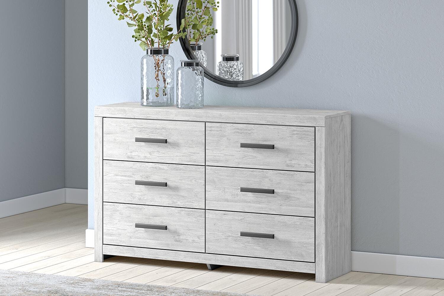 Cayboni Whitewash King Panel Bed, Dresser and Nightstand