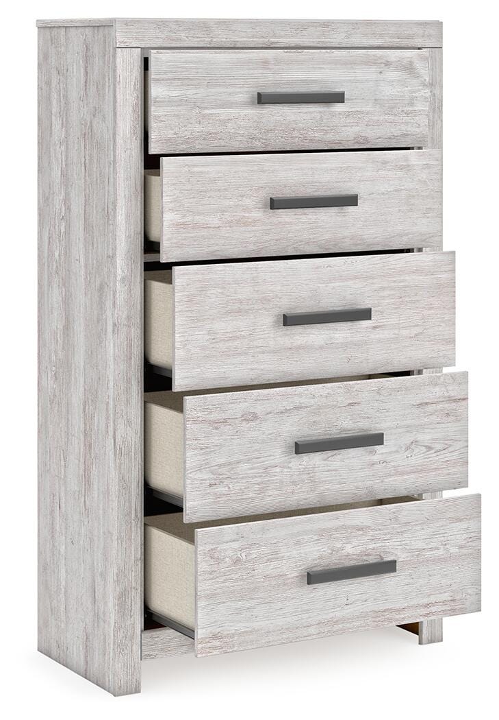 Cayboni Whitewash Queen Panel Bed, Chest and Nightstand