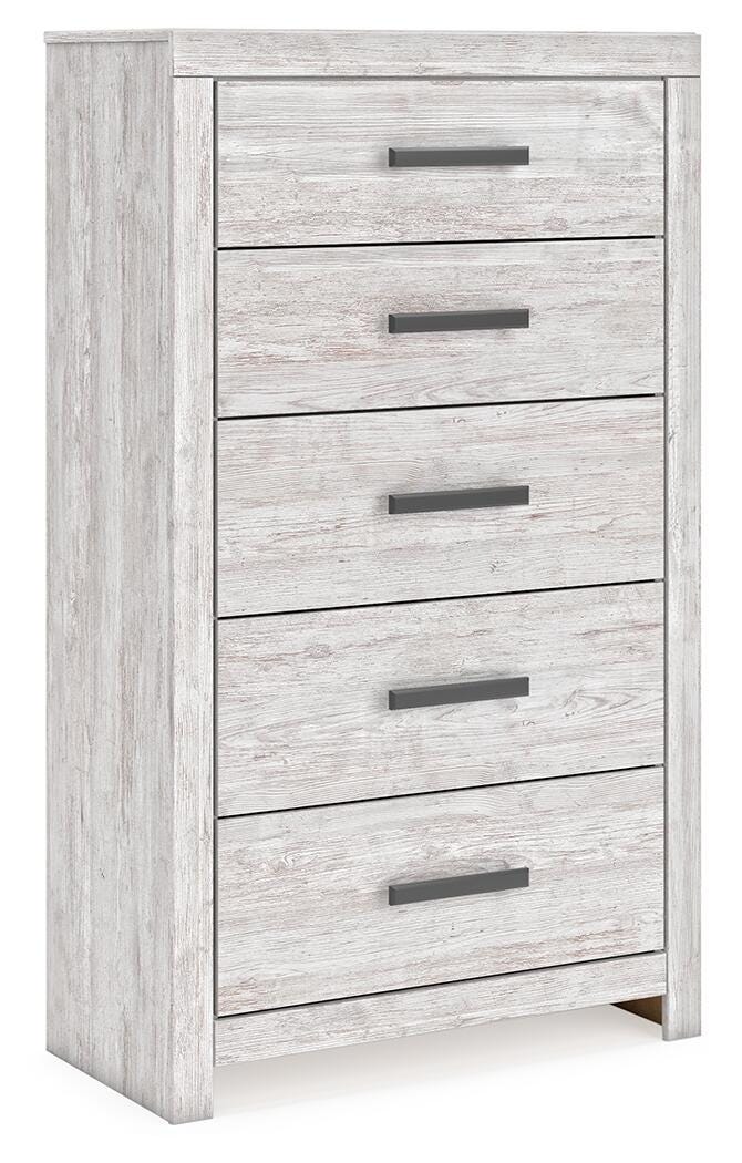 Cayboni Whitewash Queen Panel Bed, Chest and Nightstand