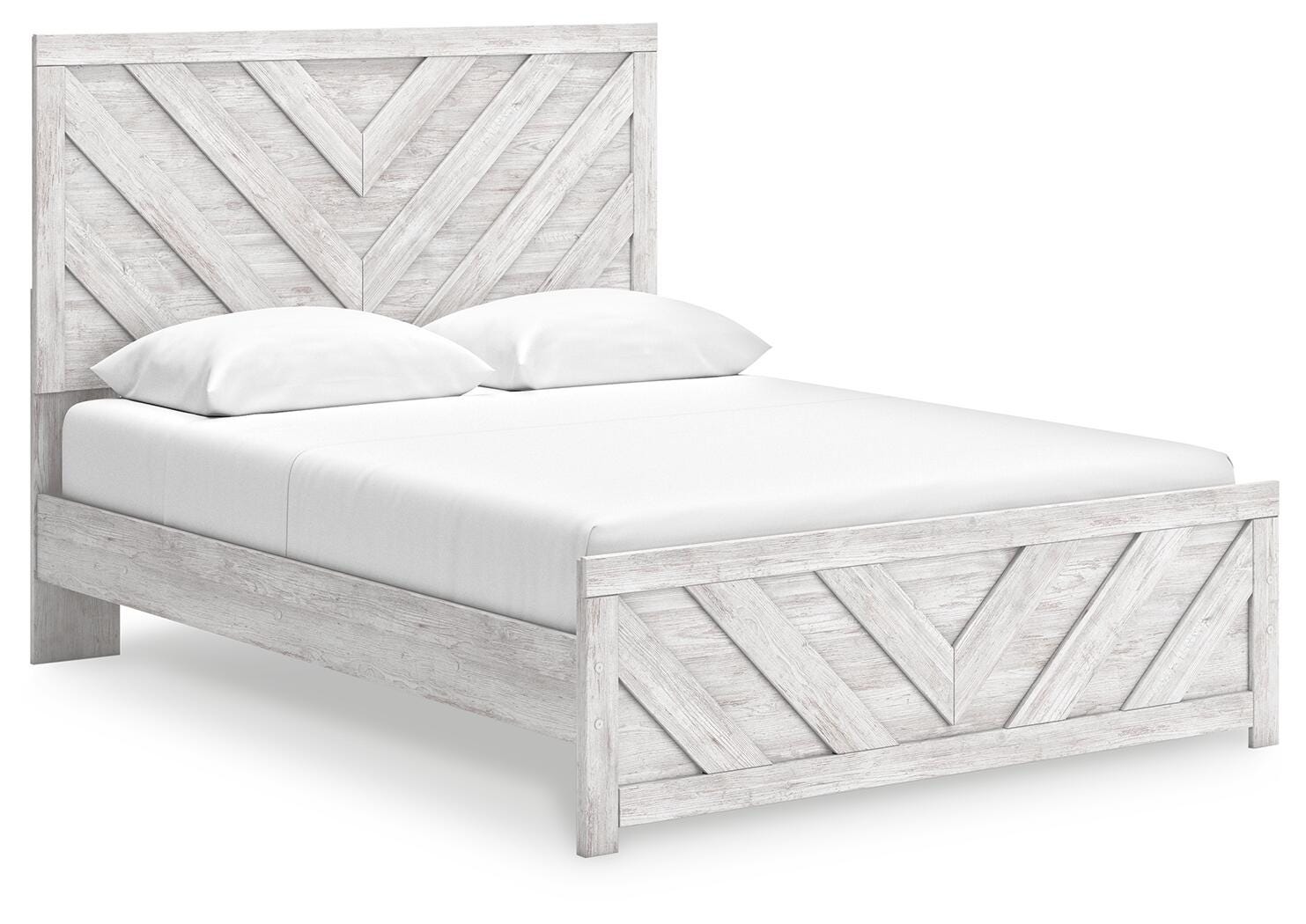 Cayboni Whitewash Queen Panel Bed, Chest and Nightstand