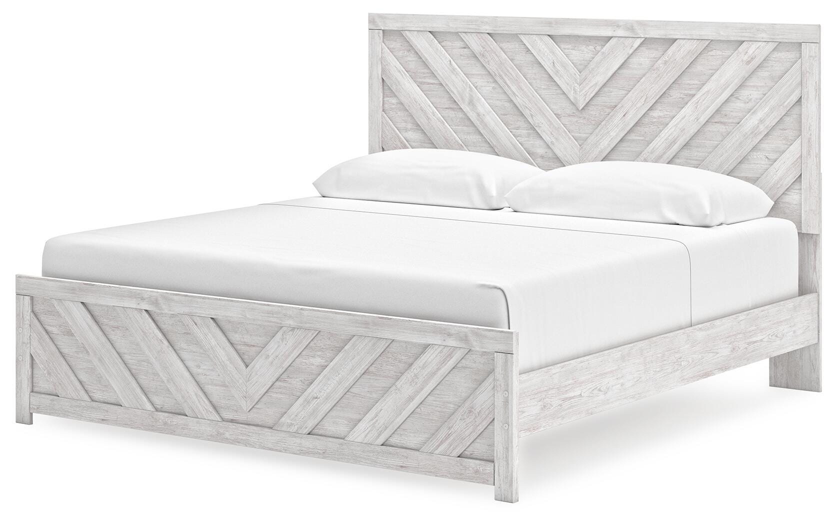 Cayboni Whitewash King Panel Bed, Dresser and Nightstand