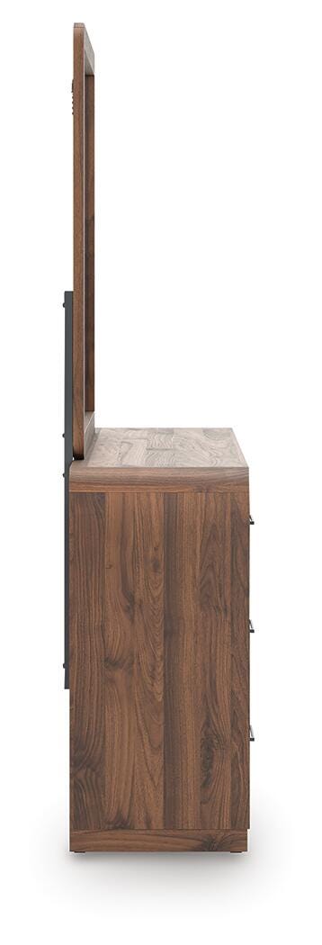Fortlorn Walnut Brown King Panel Bed, Dresser, Mirror and Chest
