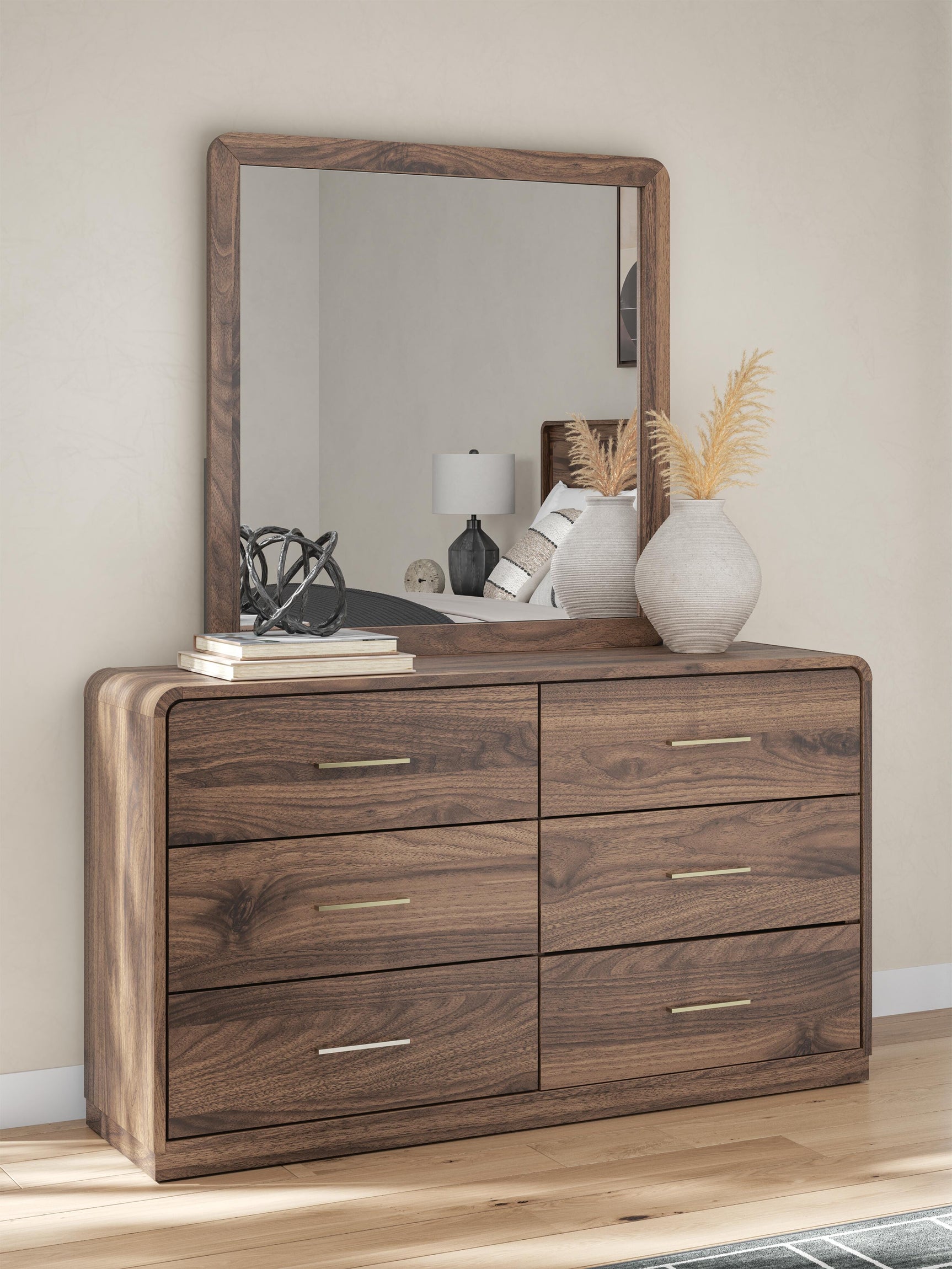 Hollinaze Walnut Brown Dresser and Mirror (Online Special Price)