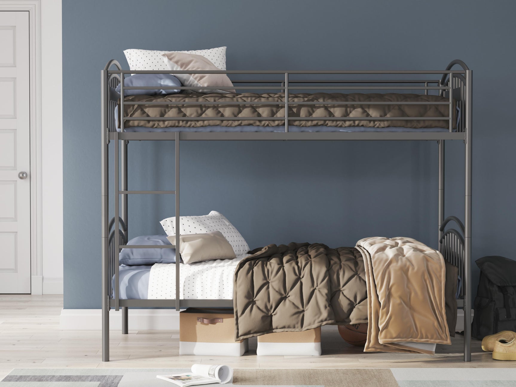 Hilletran Gray Twin over Twin Bunk Bed with Ladder