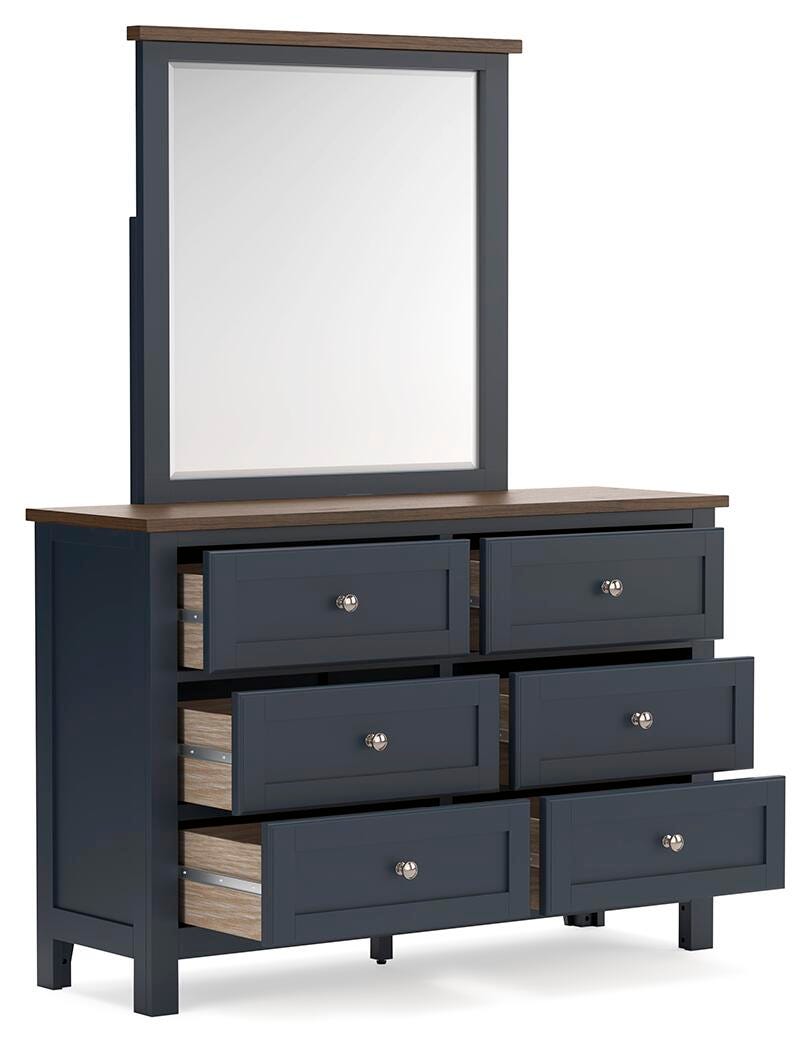 Landocken Brown/Blue Twin Panel Bed, Dresser, Mirror and Nightstand (Online Special Price)