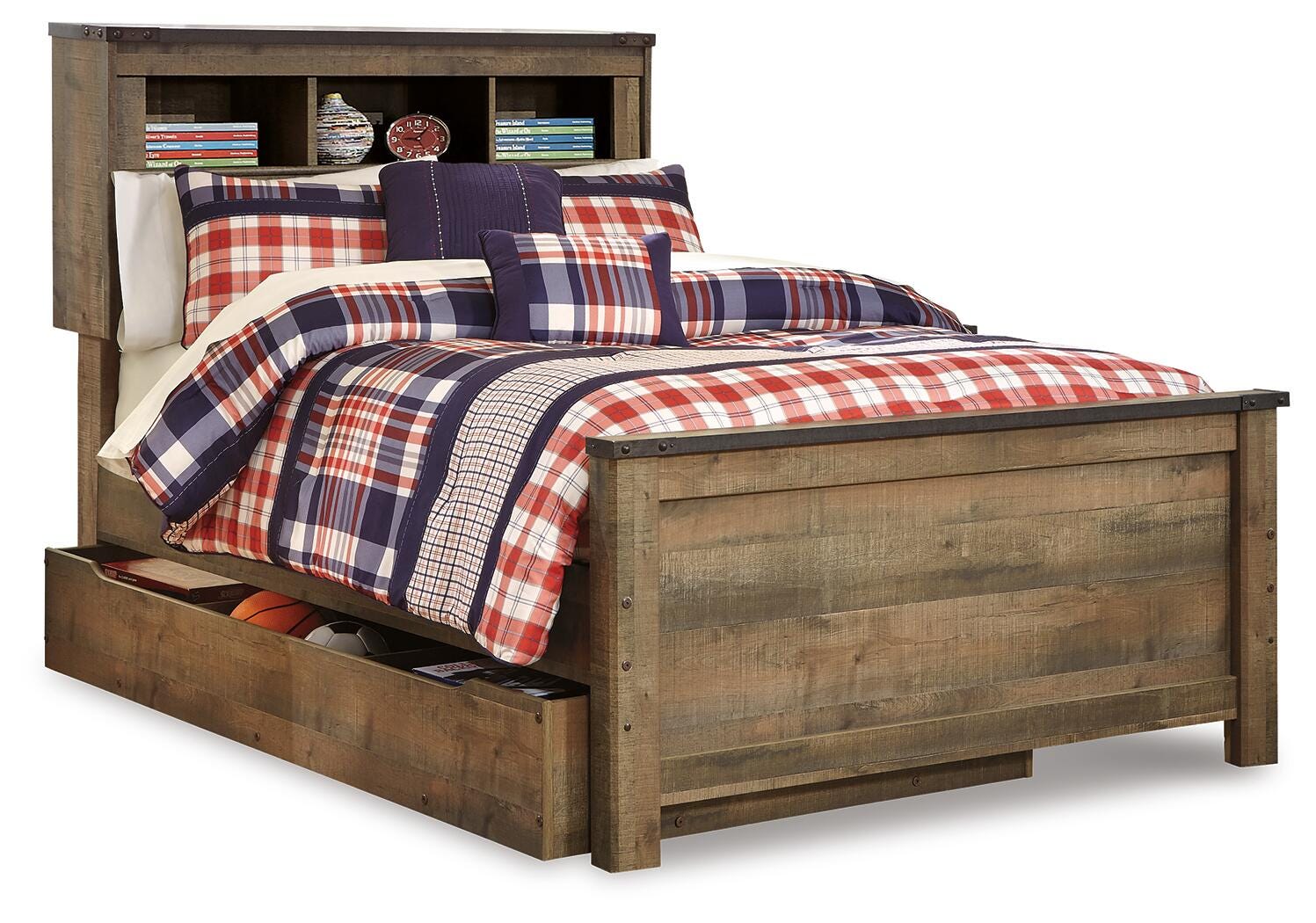 Trinell Brown Full Bookcase Storage Bed, Dresser, Chest and Nightstand