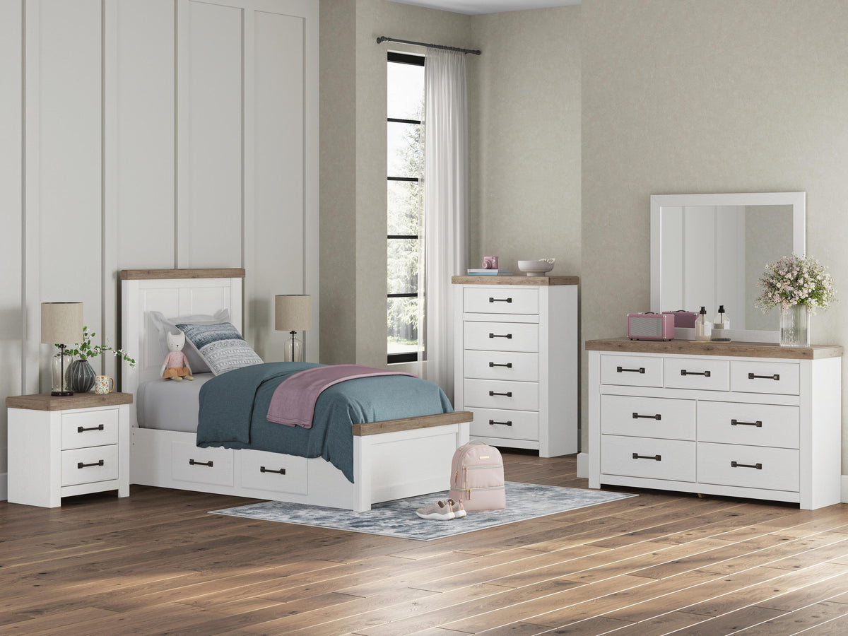 Savonport White/Brown Twin Panel Bed with Storage
