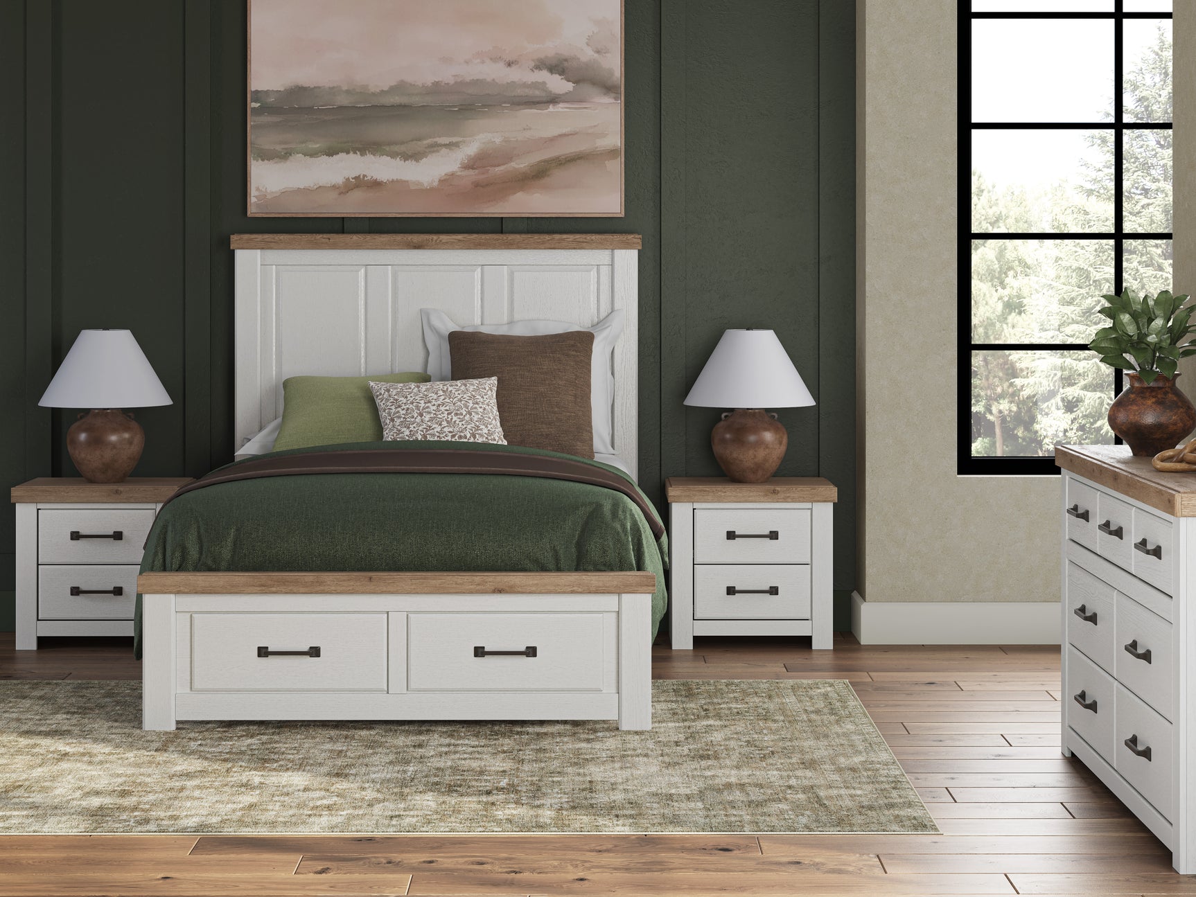 Savonport White/Brown King Panel Storage Bed (Online Special Price)