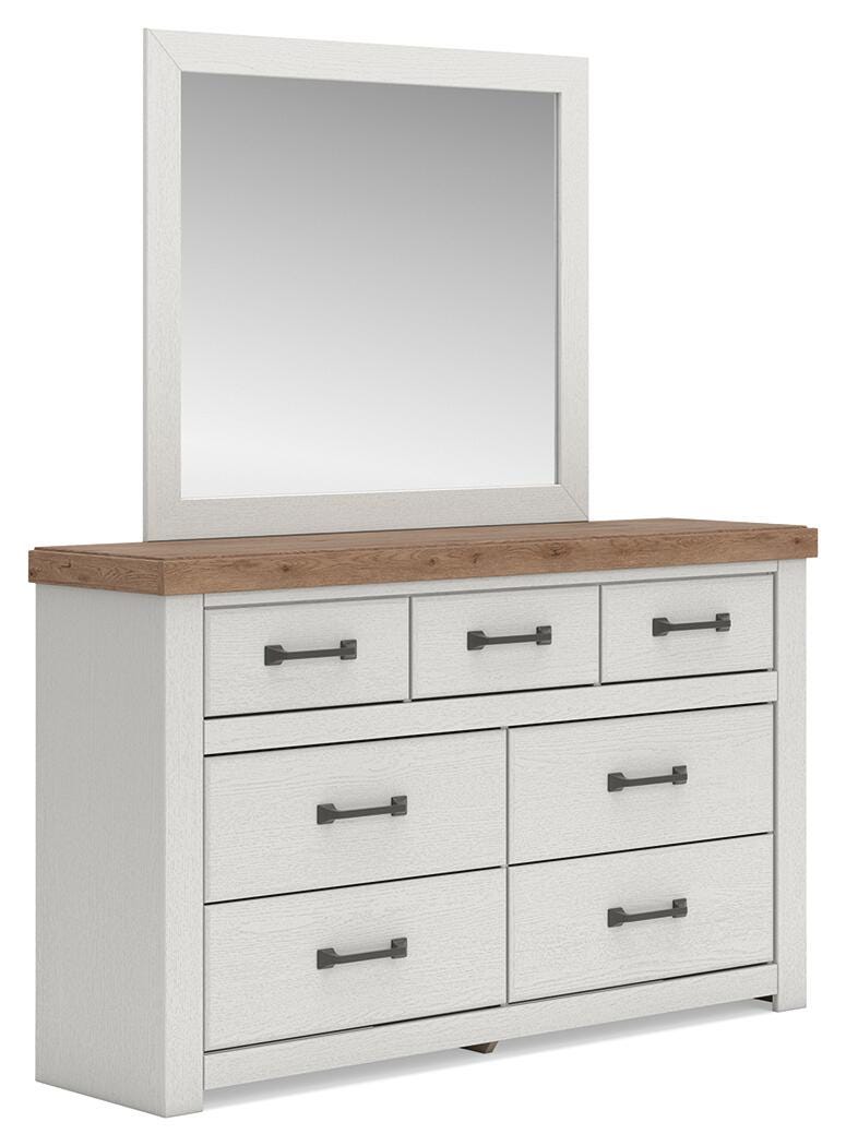 Savonport White/Brown Queen Panel Bed, Dresser and Mirror (Online Special Price)