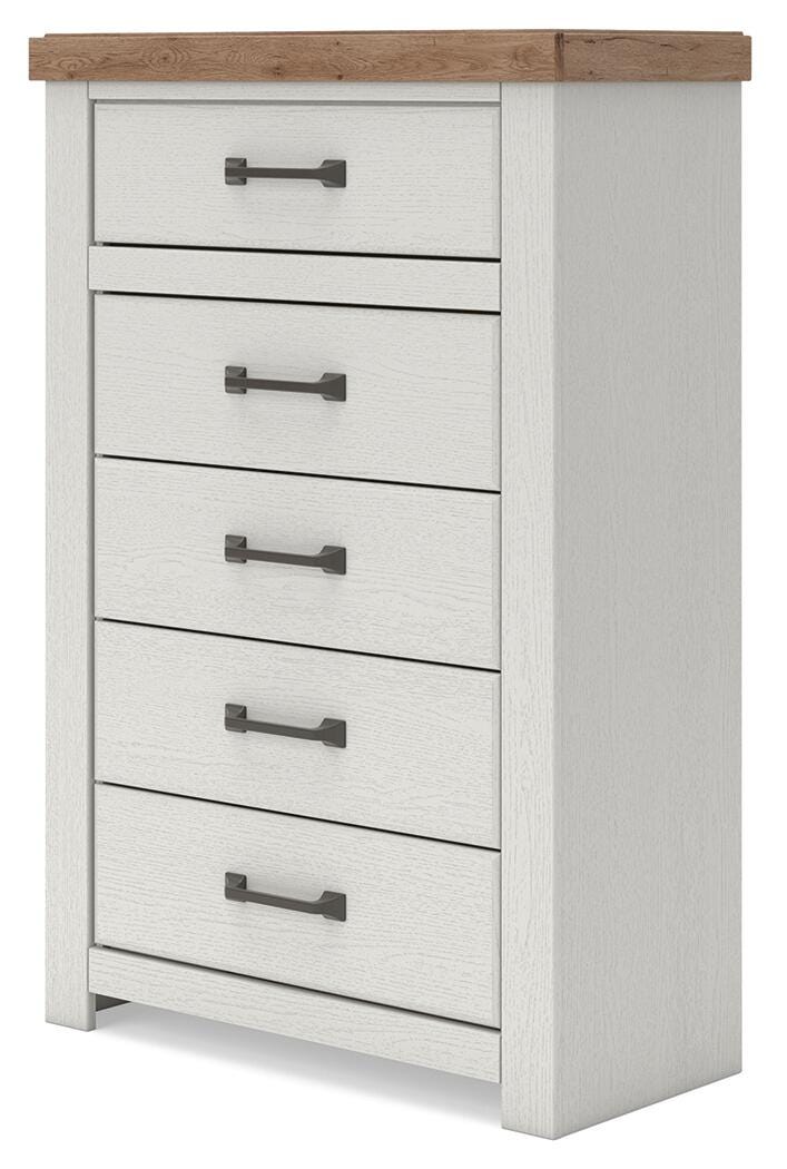 Savonport White/Brown Five Drawer Chest
