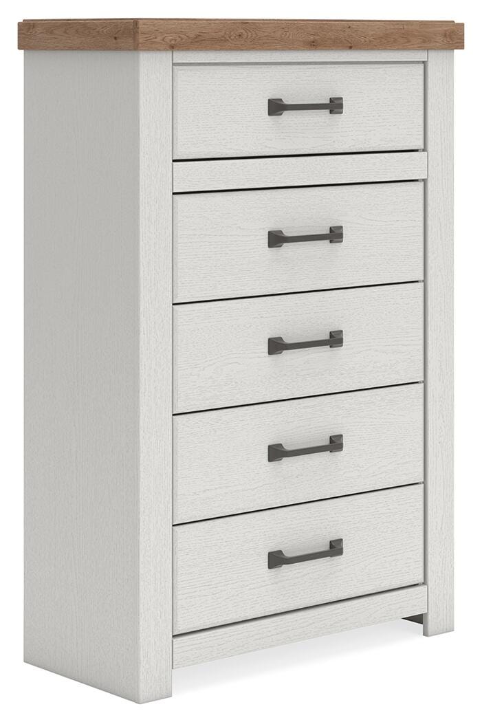 Savonport White/Brown Five Drawer Chest