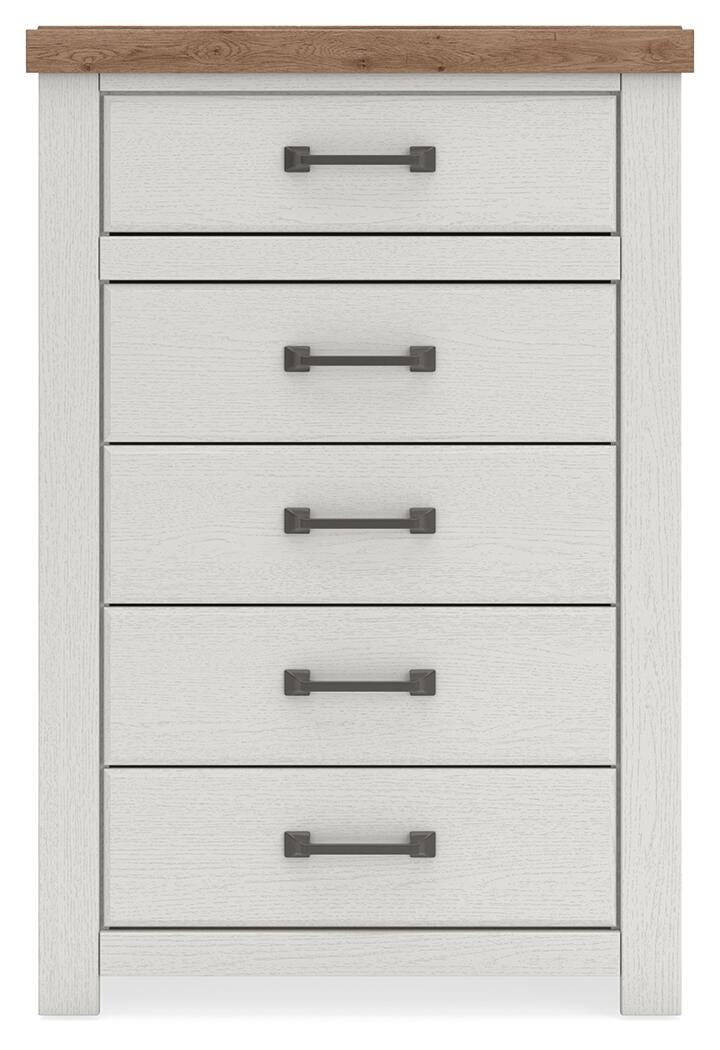 Savonport White/Brown Five Drawer Chest