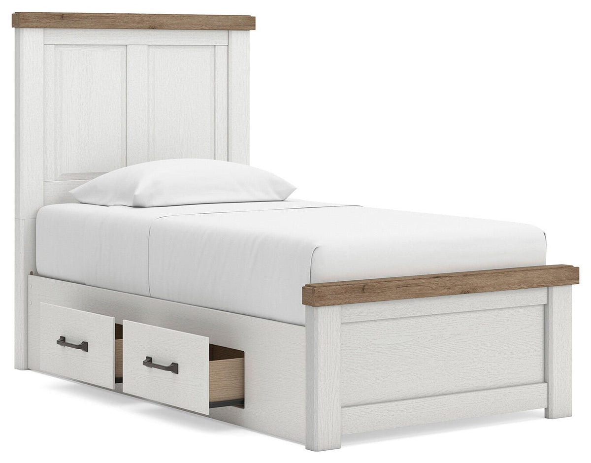 Savonport White/Brown Twin Panel Bed with Storage