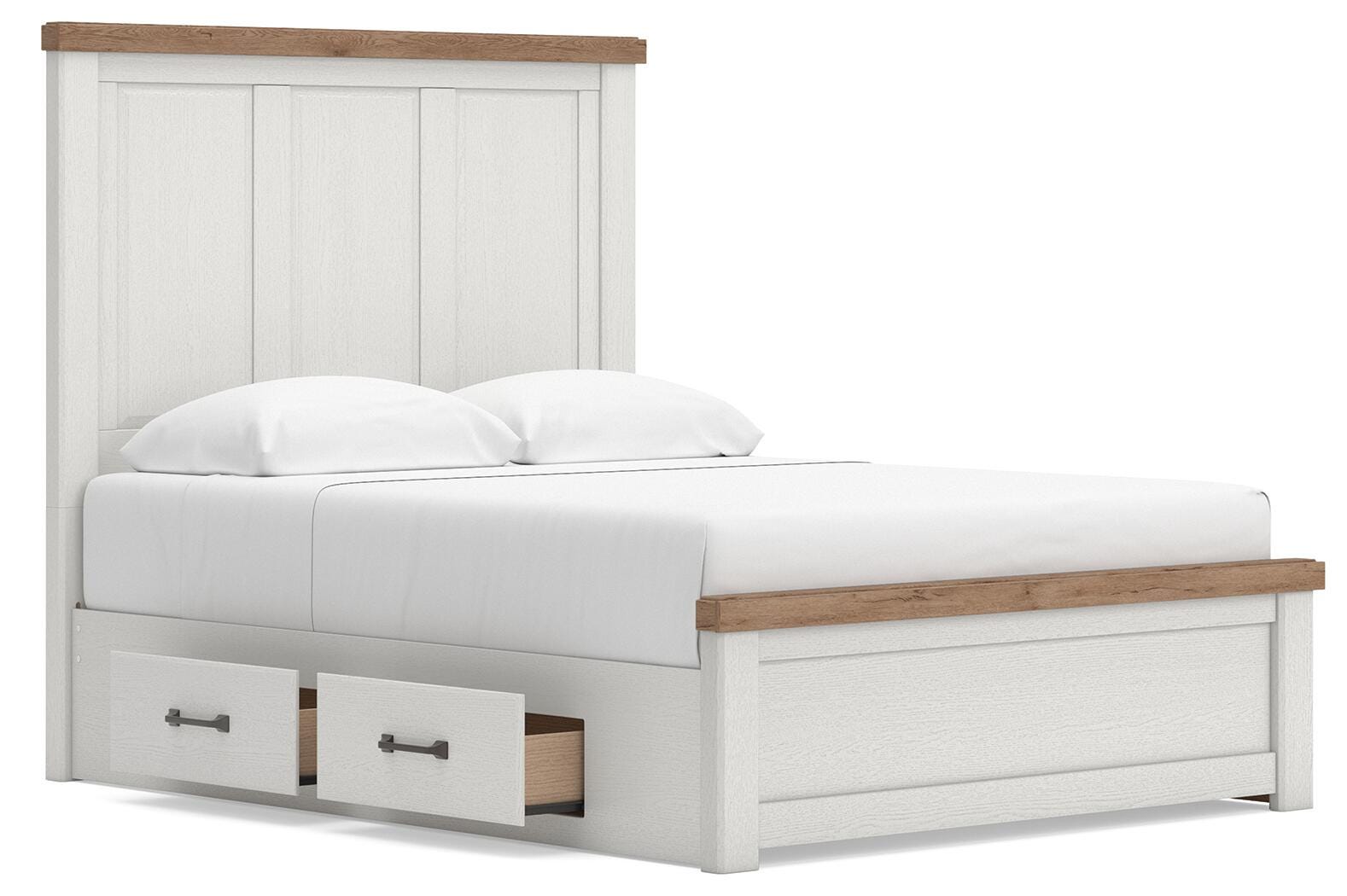 Savonport White/Brown Queen Panel Bed w/ Storage