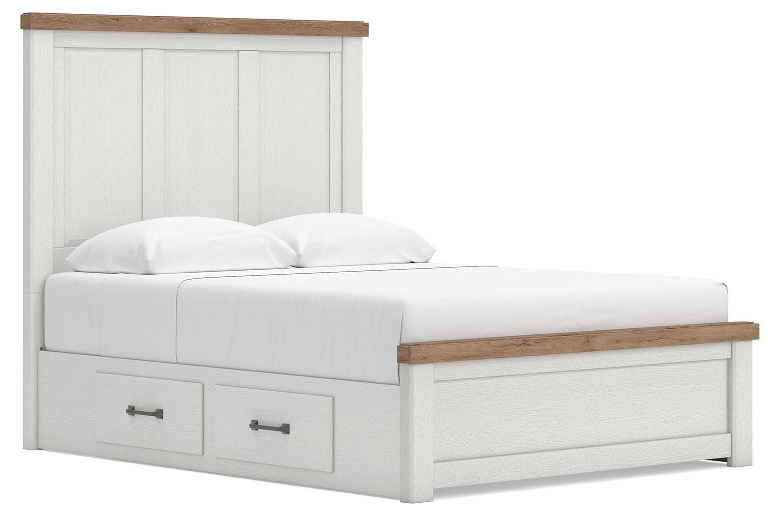 Savonport White/Brown Queen Panel Bed w/ Storage