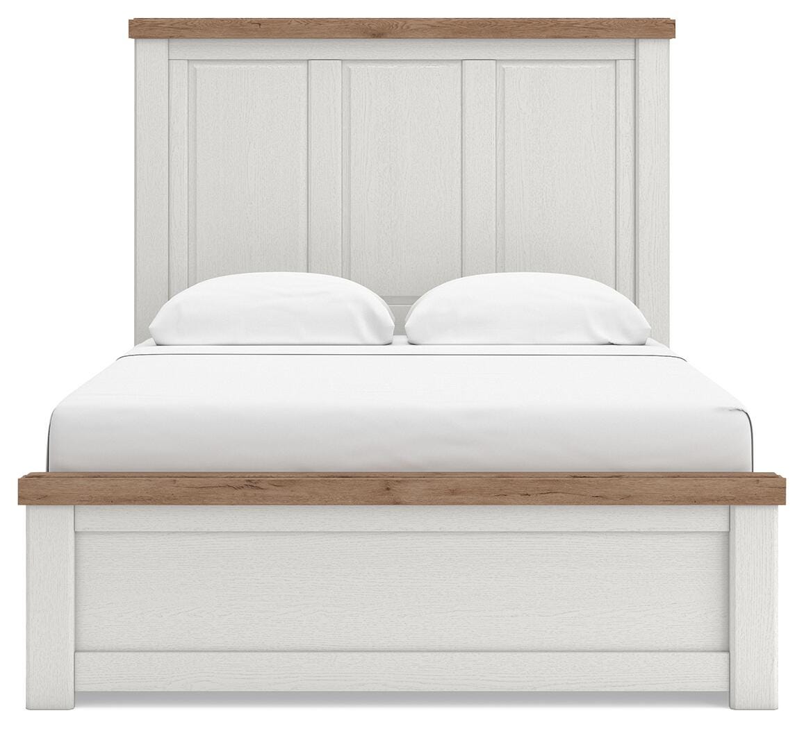 Savonport White/Brown Queen Panel Bed w/ Storage