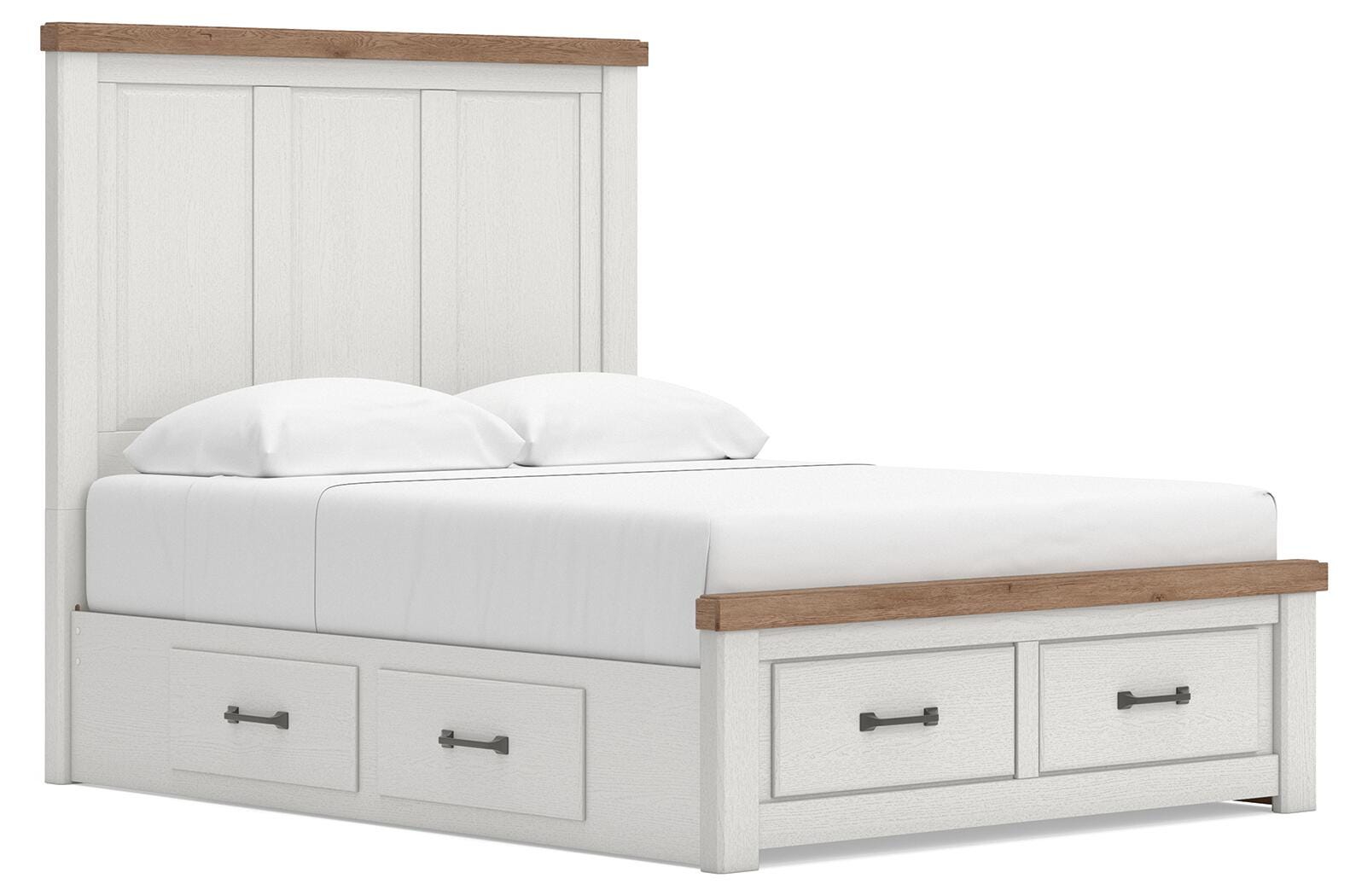 Savonport White/Brown Queen Panel Storage Bed w/ 2 Under Bed Storage (Online Special Price)