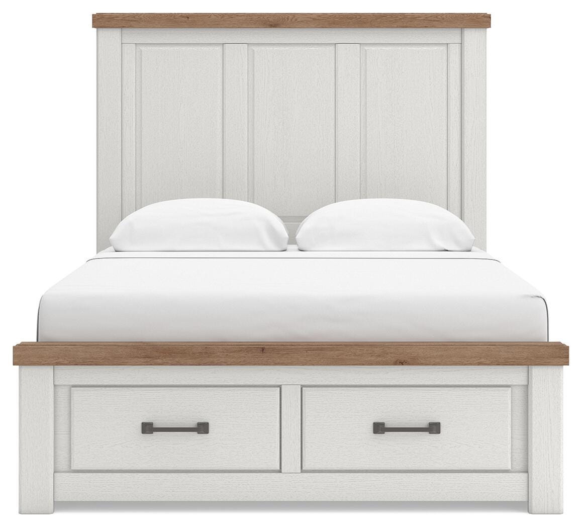 Savonport White/Brown Queen Panel Storage Bed w/ 2 Under Bed Storage (Online Special Price)