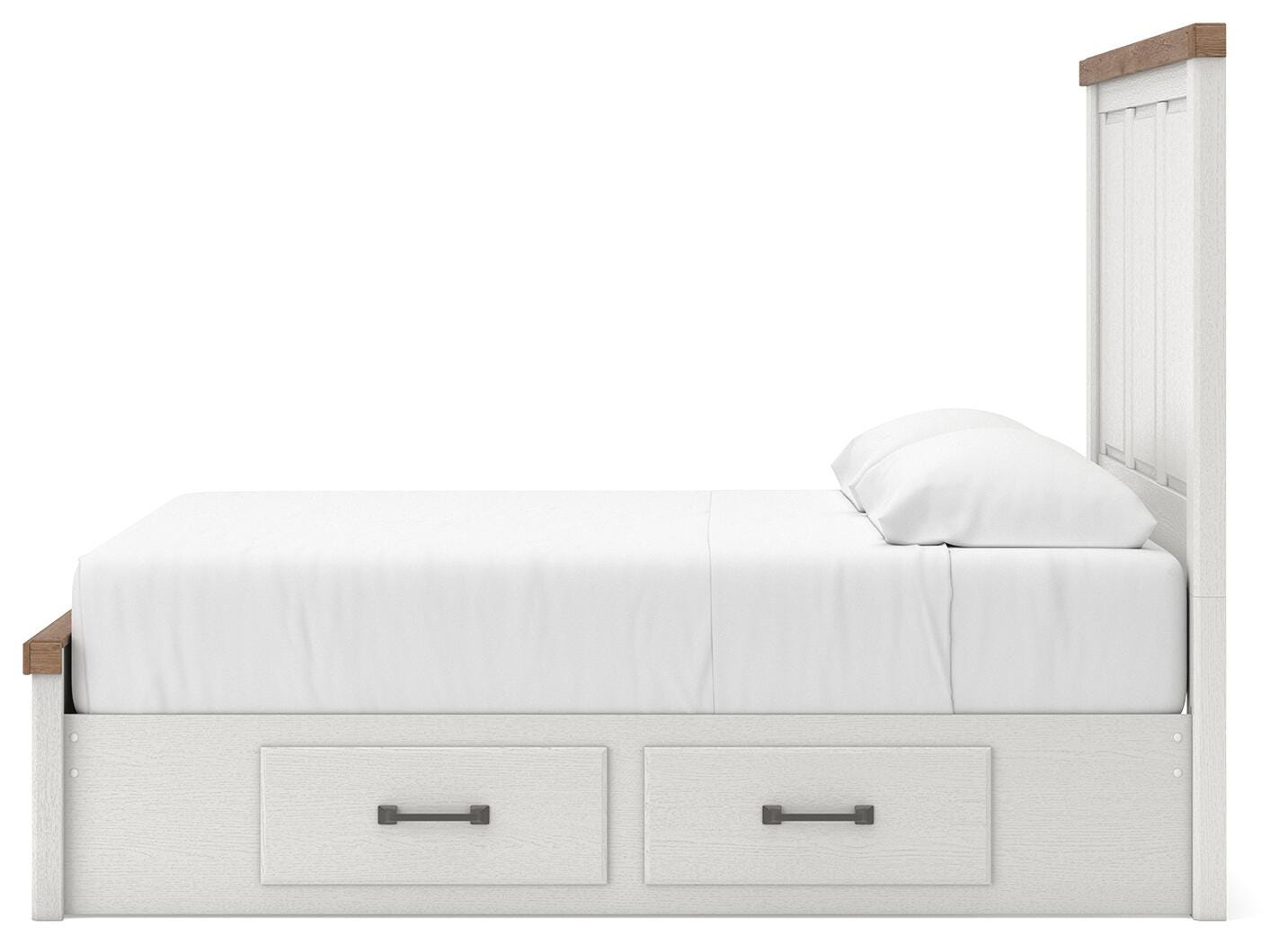 Savonport White/Brown Queen Panel Storage Bed w/ 2 Under Bed Storage (Online Special Price)