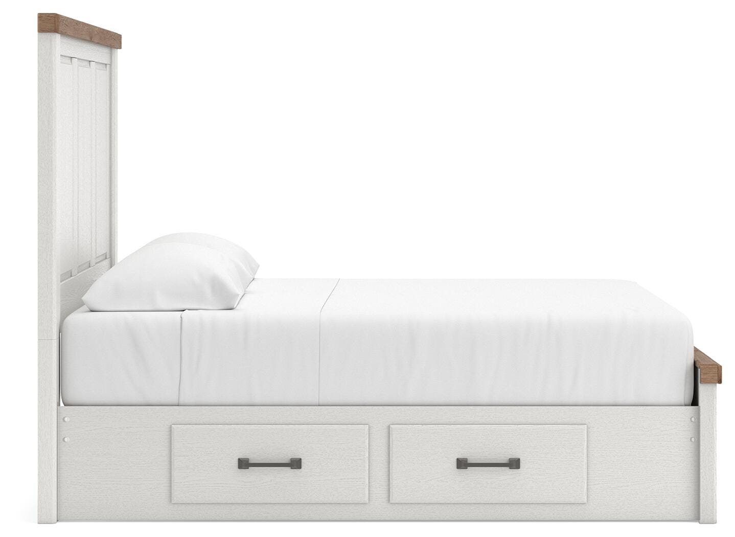 Savonport White/Brown Queen Panel Storage Bed w/ 2 Under Bed Storage (Online Special Price)