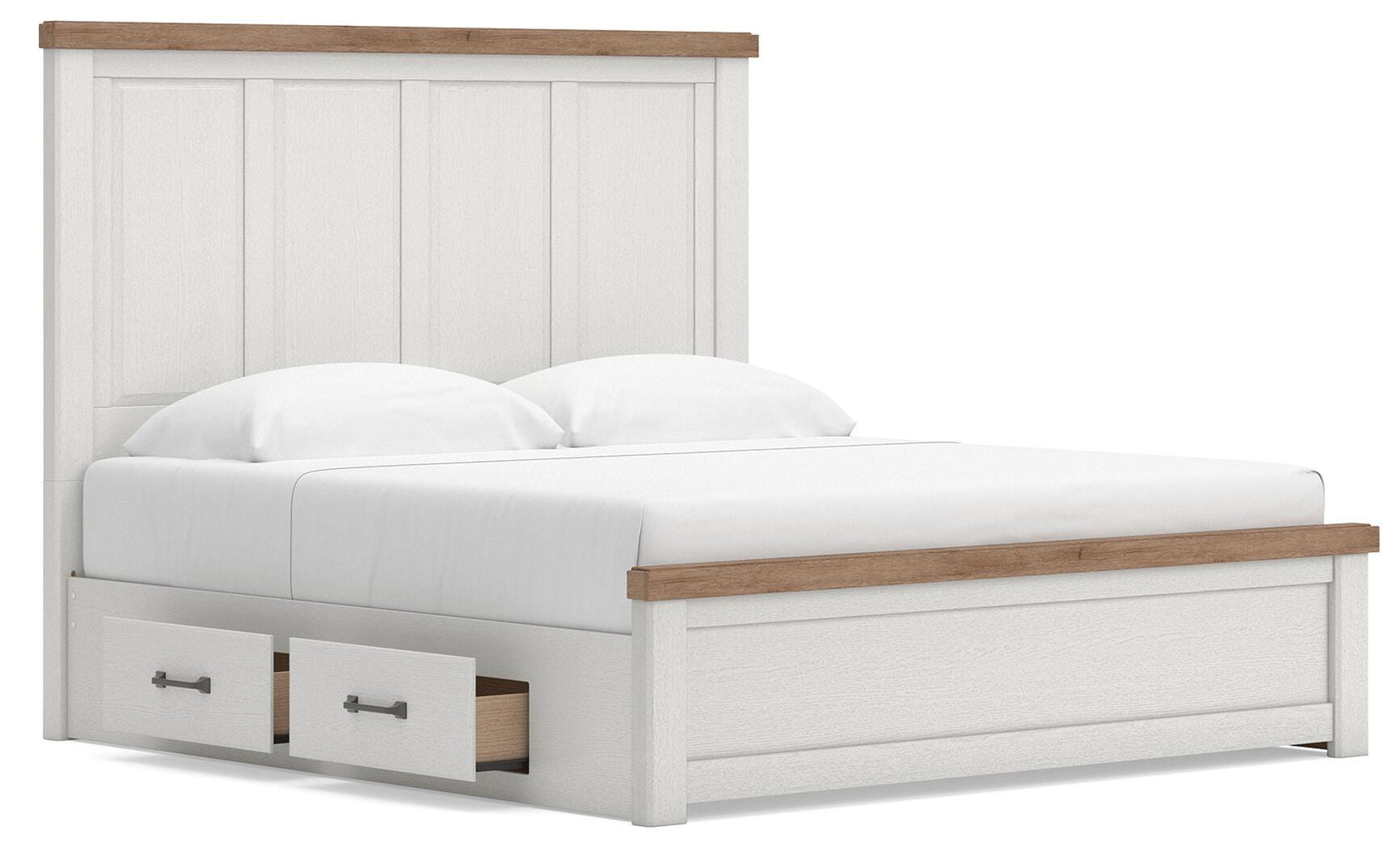 Savonport White/Brown King Panel Bed w/ 2 Under Bed Storage (Online Special Price)