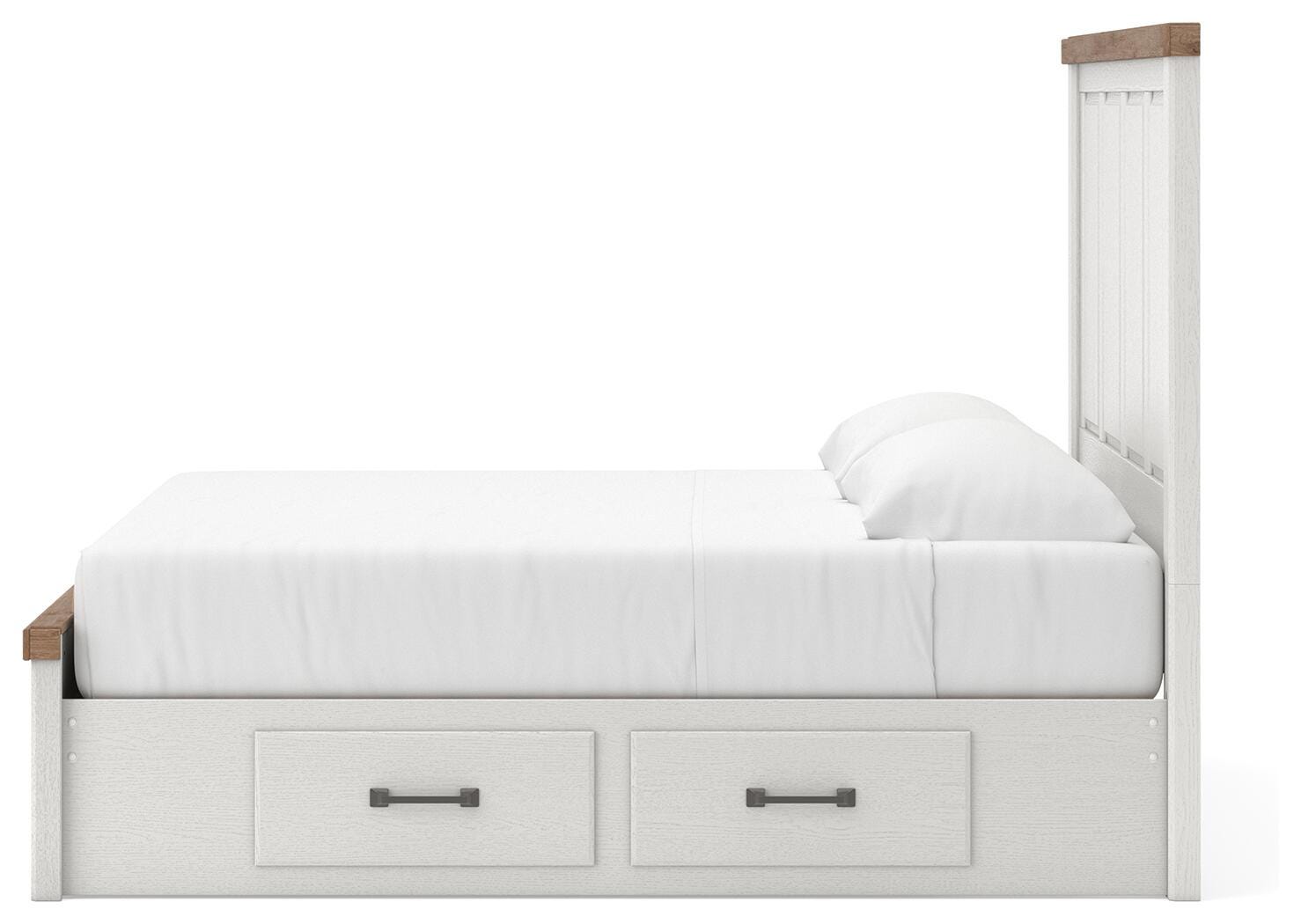 Savonport White/Brown King Panel Storage Bed w/ 2 Under Bed Storage (Online Special Price)