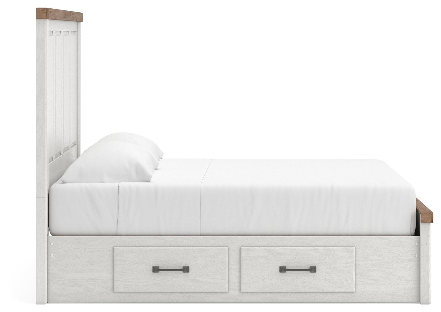 Savonport White/Brown King Panel Storage Bed w/ 2 Under Bed Storage (Online Special Price)