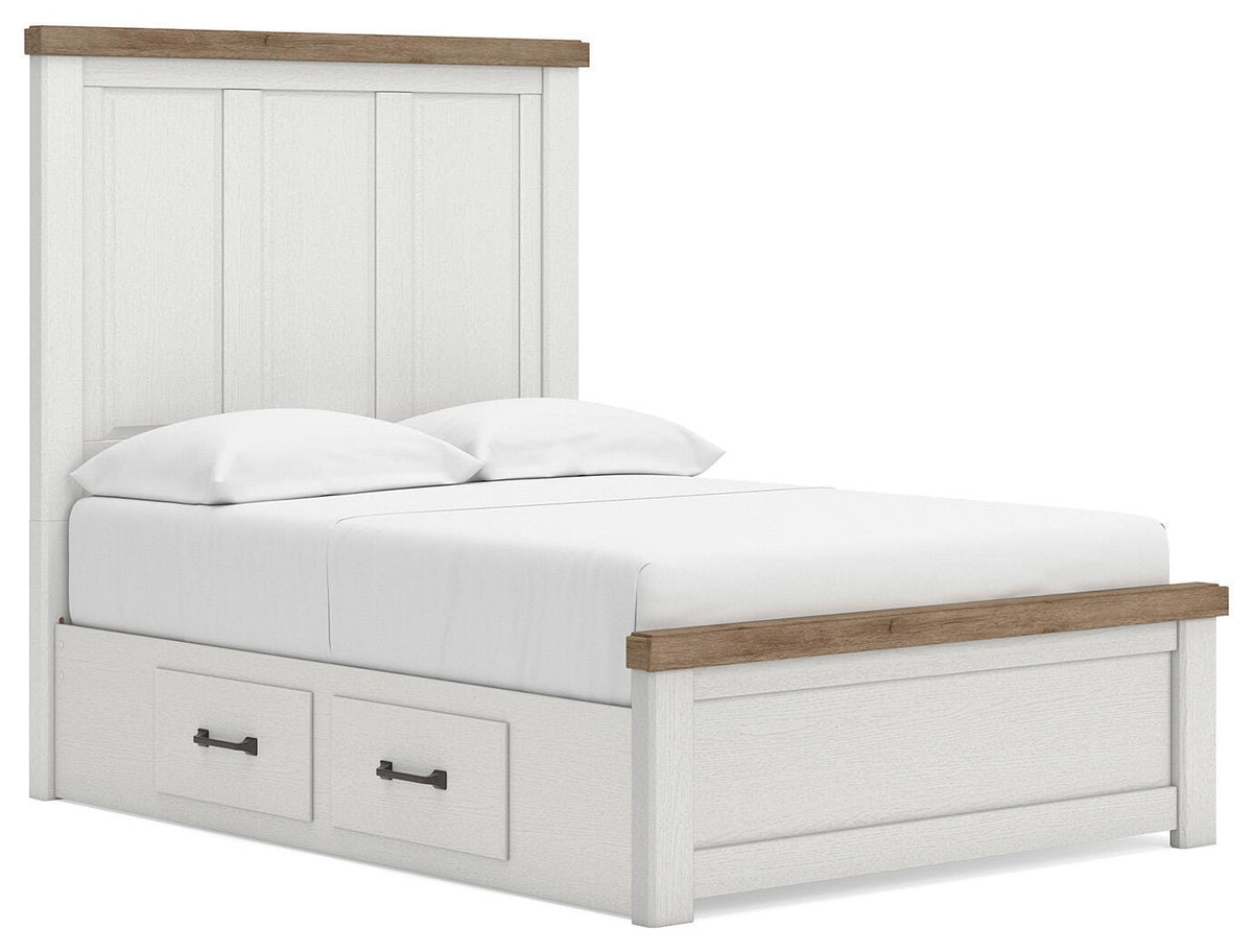 Savonport White/Brown Full Panel Bed with Storage